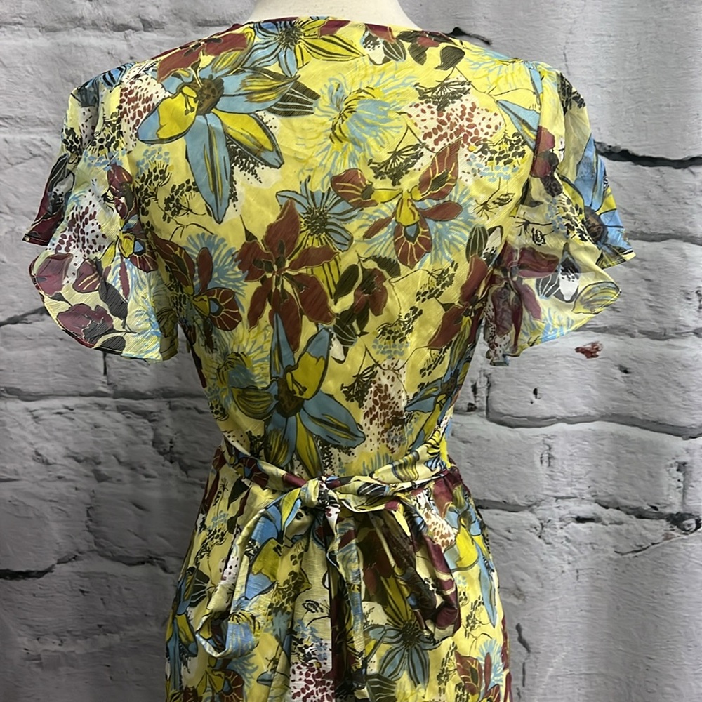 Tanya Taylor Blaire Linen Silk Midi Dress Ruffle Floral Gauze Summer Romantic - Picture 11 of 12